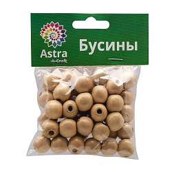 Бусины деревянные,натуральные, круглые, 16мм, 50гр, 40шт/упак, Astra&Craft